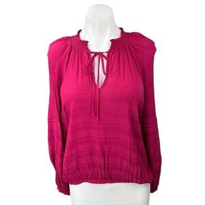 NEW Sanctuary Evereve Pink Tie Front V-Neck Long Sleeve Peasant Blouse Top Sz L